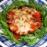 Portobello gevuld met paprika, spek en sjalotjes