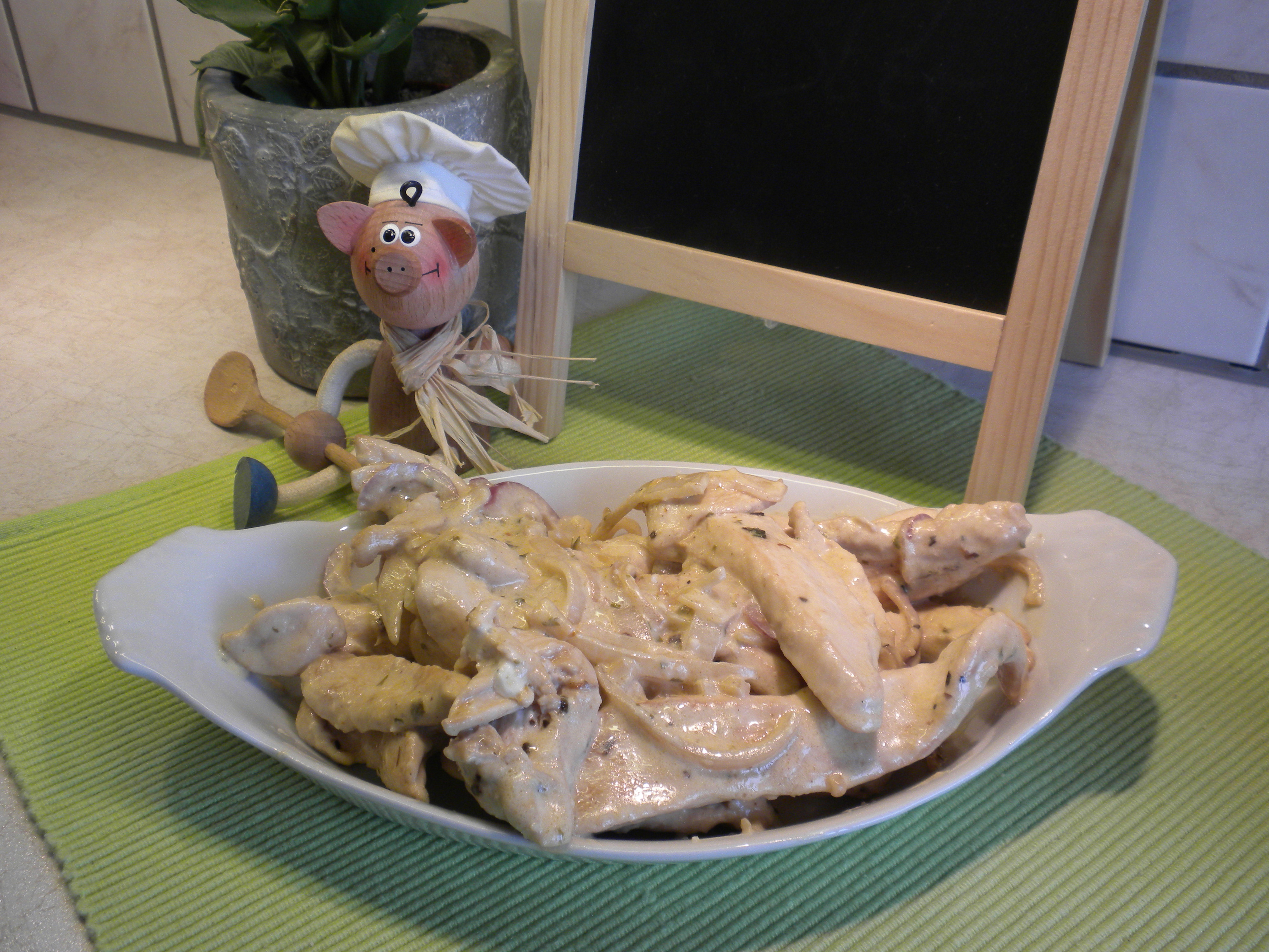 Kippenreepjes in een romig sausje