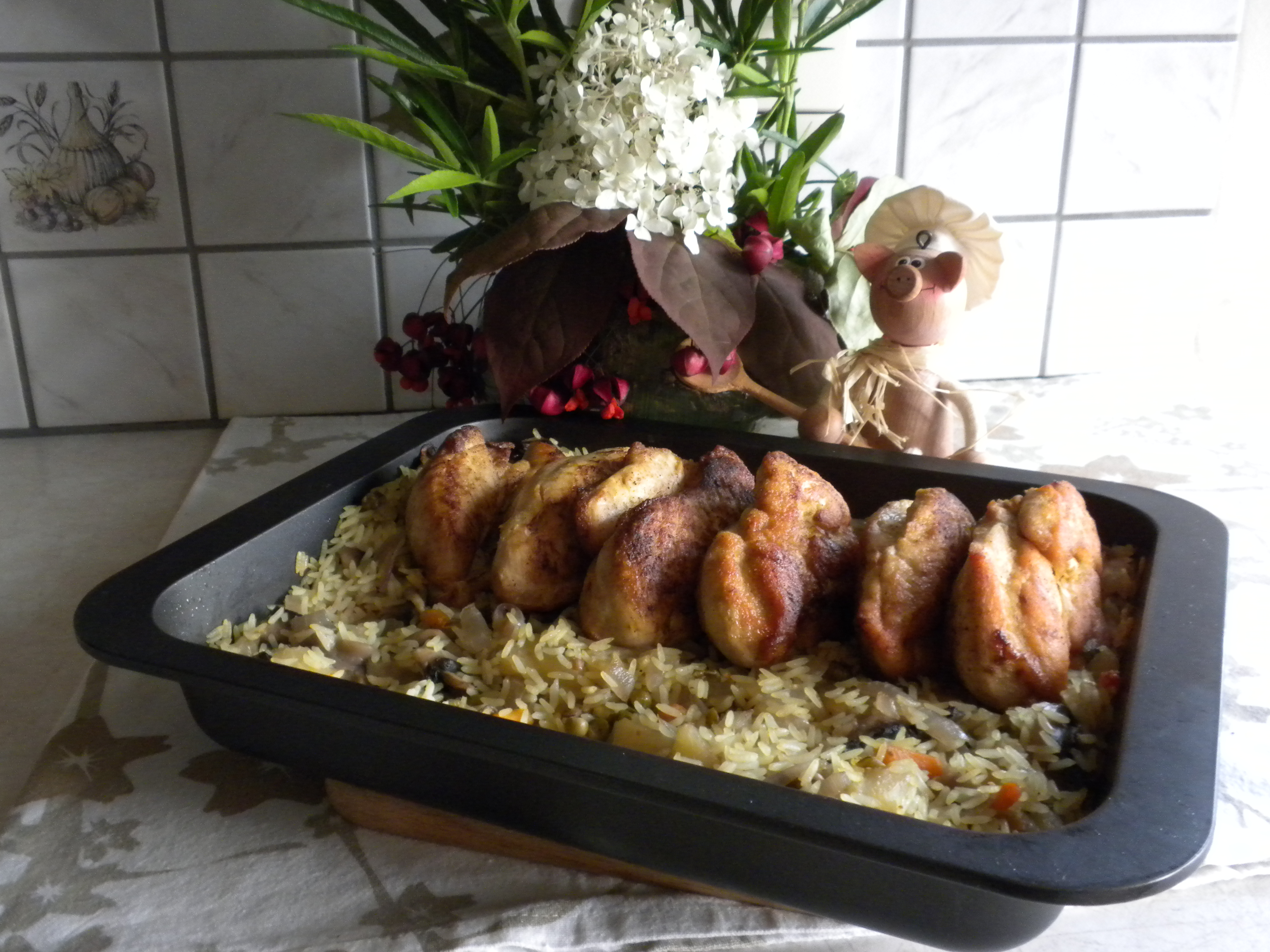 Rijstschotel met kipfilets