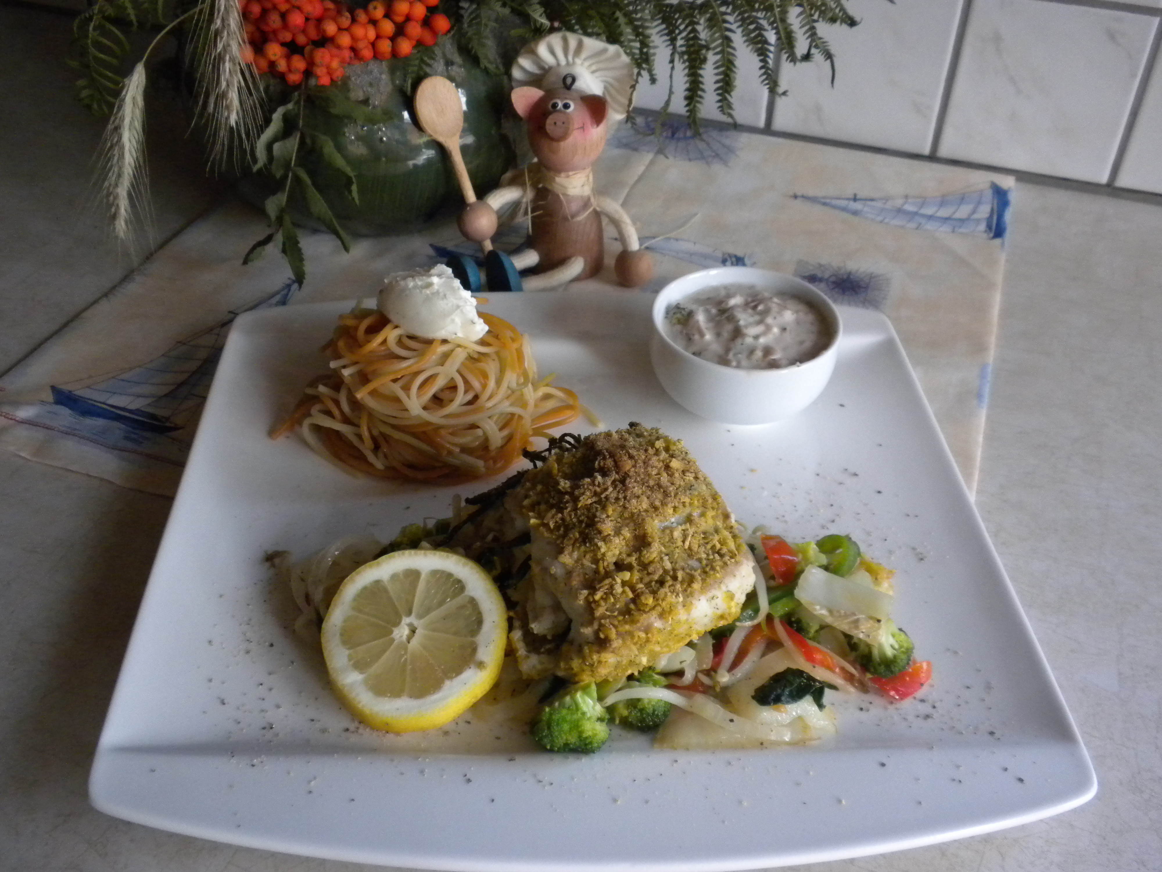 Zeeduivel met spaghetti tricolore