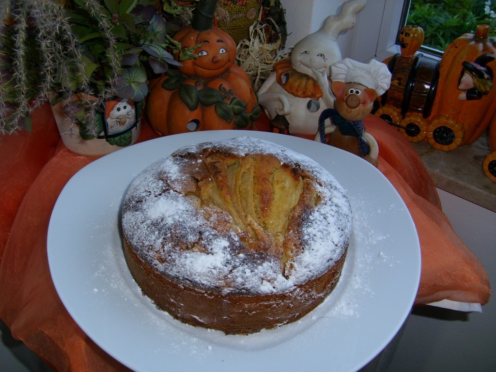 Dessert: cake met peren en ruwe rietsuiker