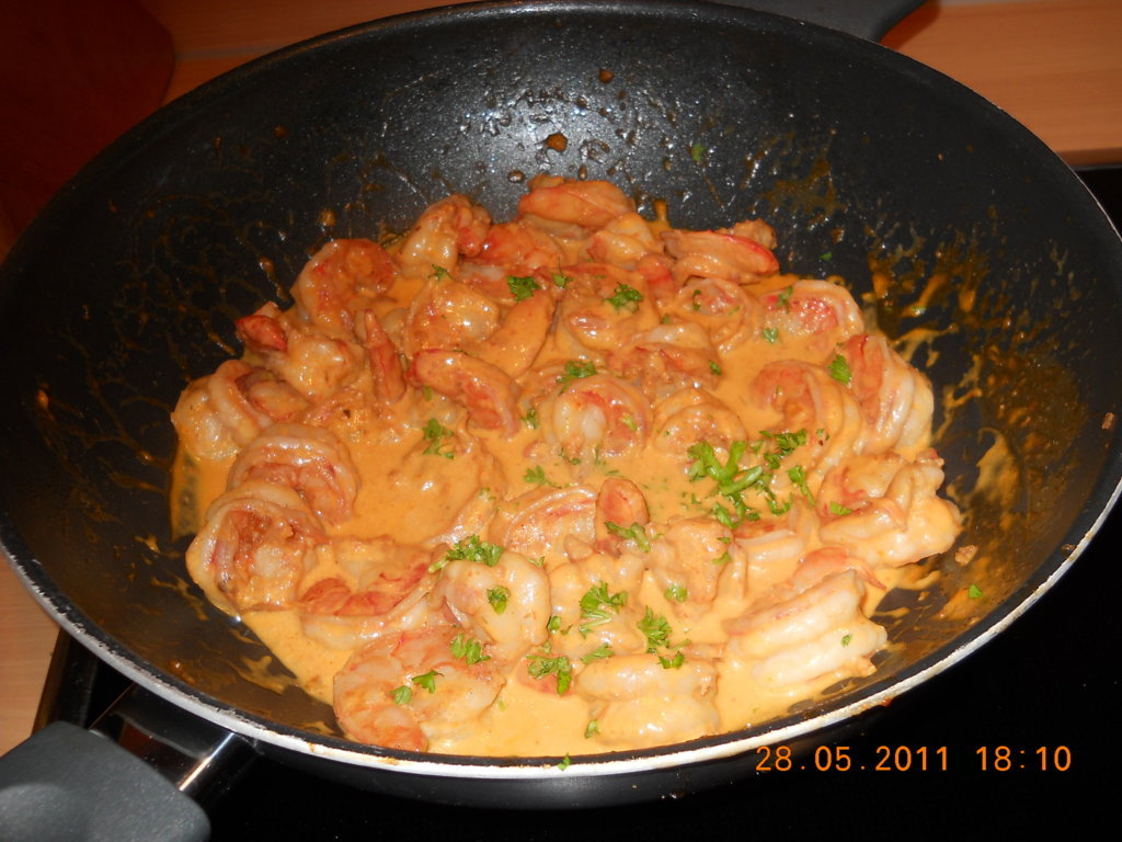 Gamba's in paprika-kokossaus 