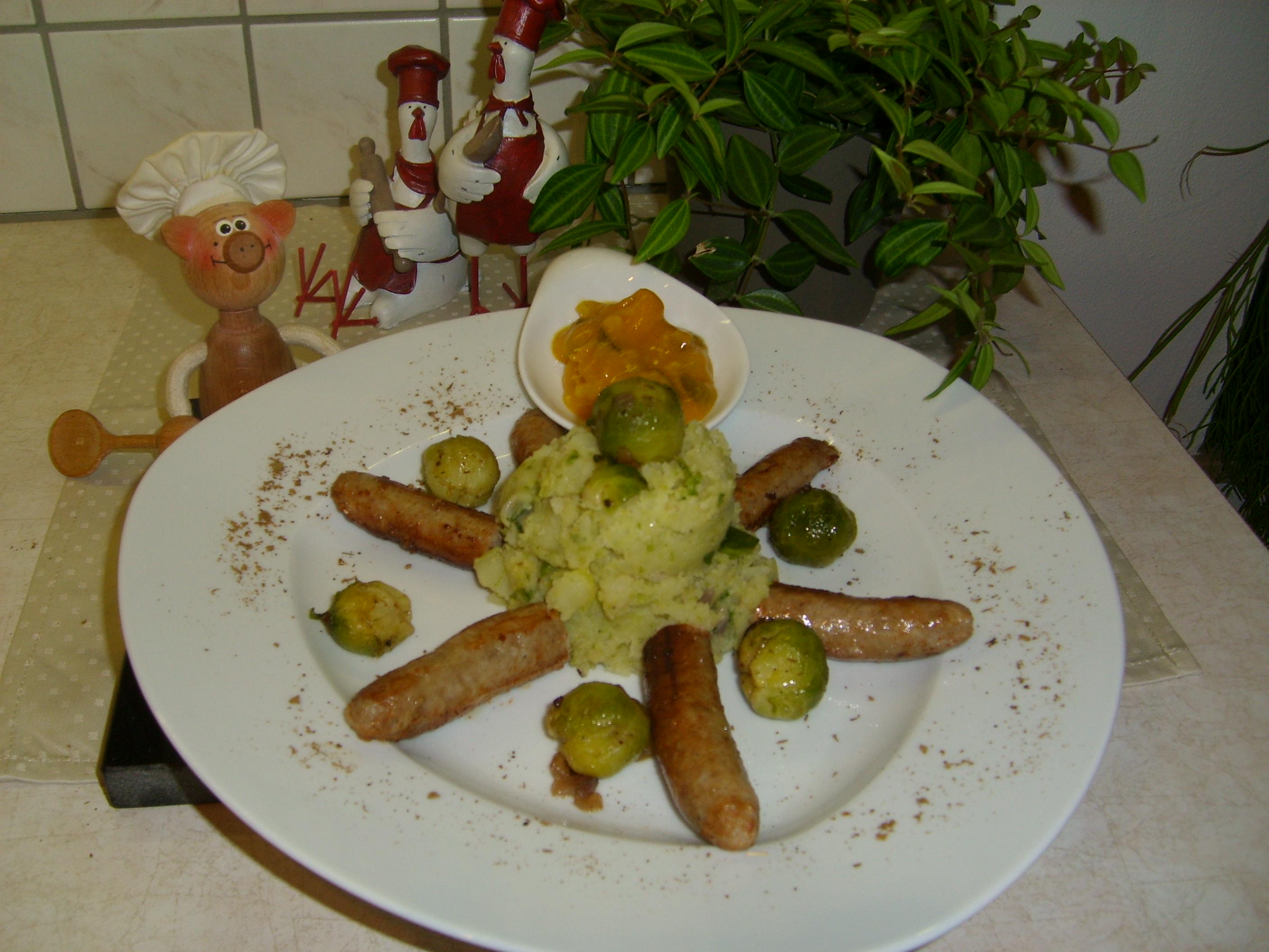 Dagschotel: spruitenstoemp met chipolata worsten