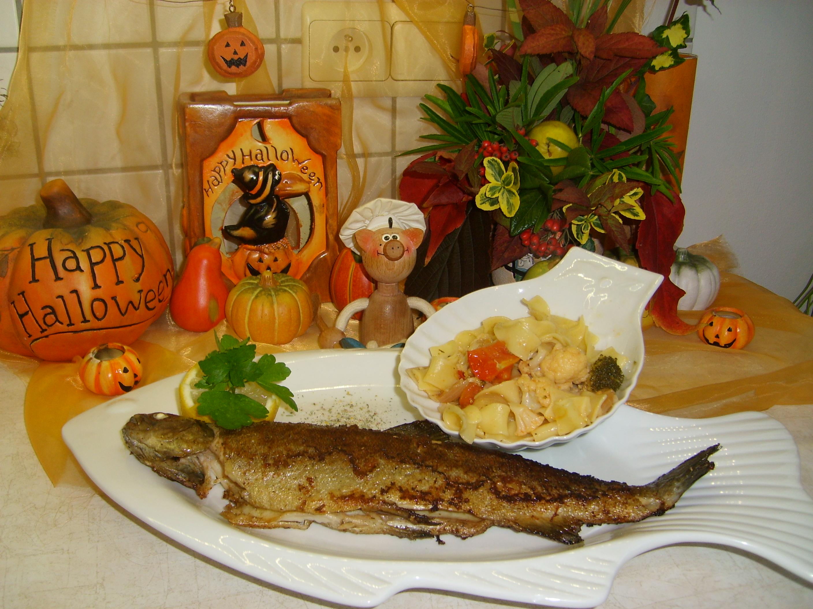 Dagschotel: gebakken forel met pasta