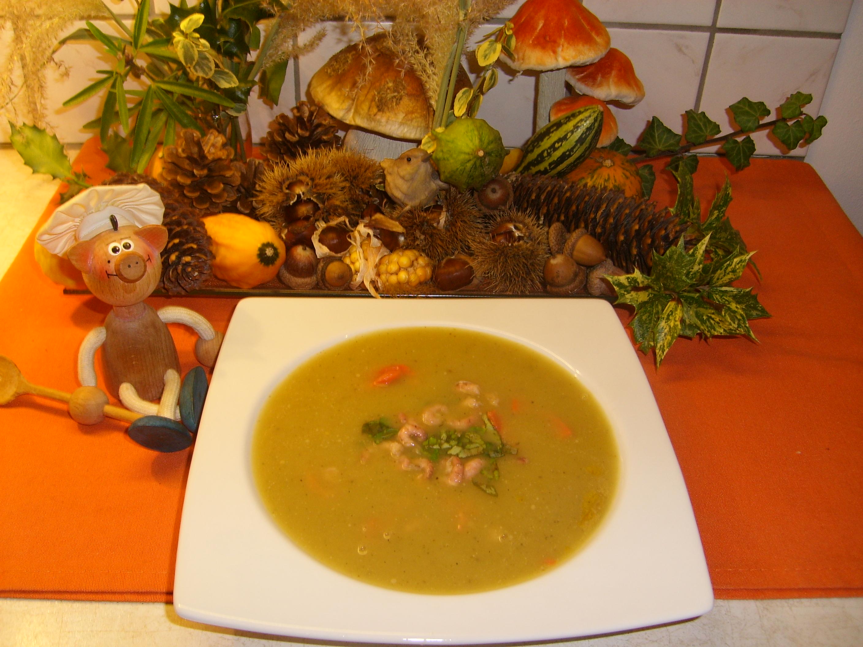 Soep: herfstsoep met wilde zalm en grijs garnalen