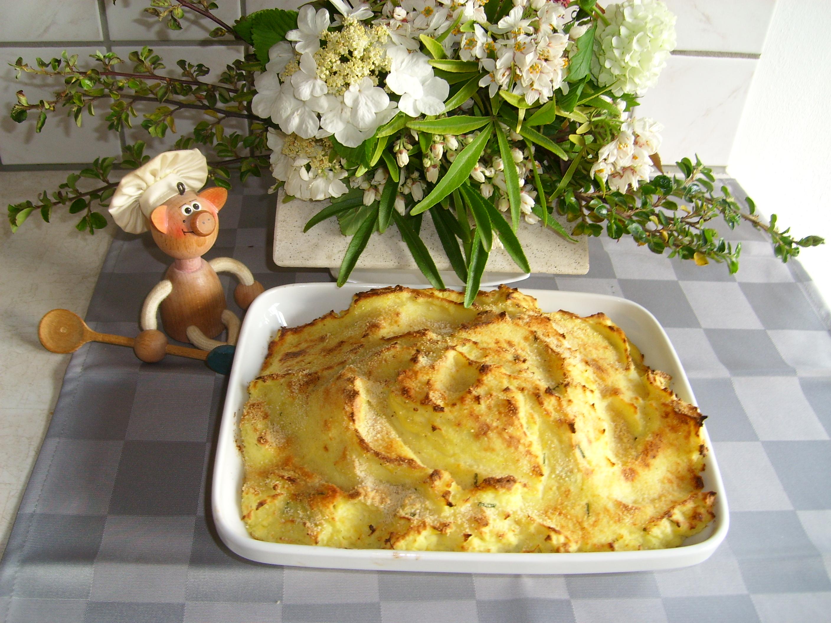 Aardappelpuree met appel, appelsien en bieslook