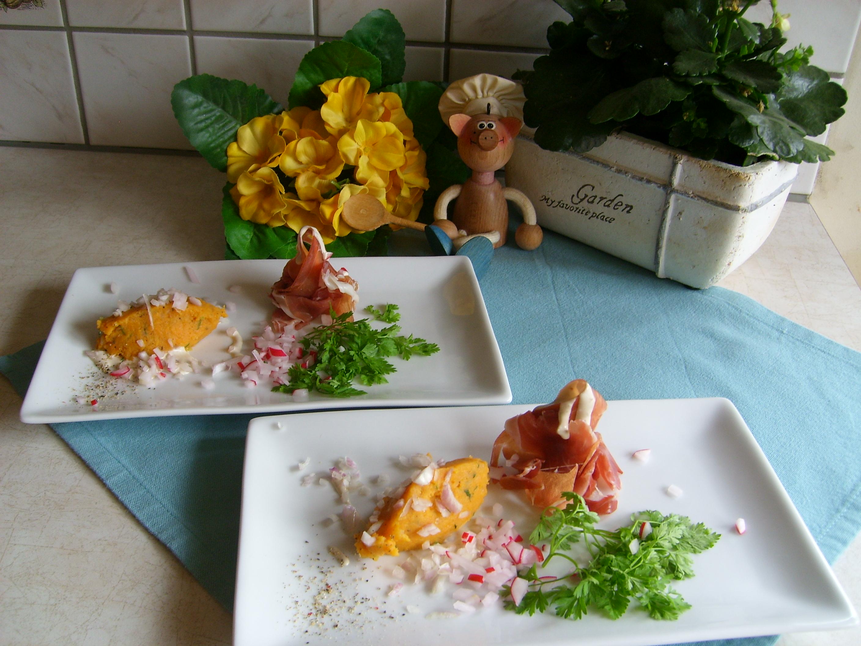 Hapje : zoete aardappel met parmaham