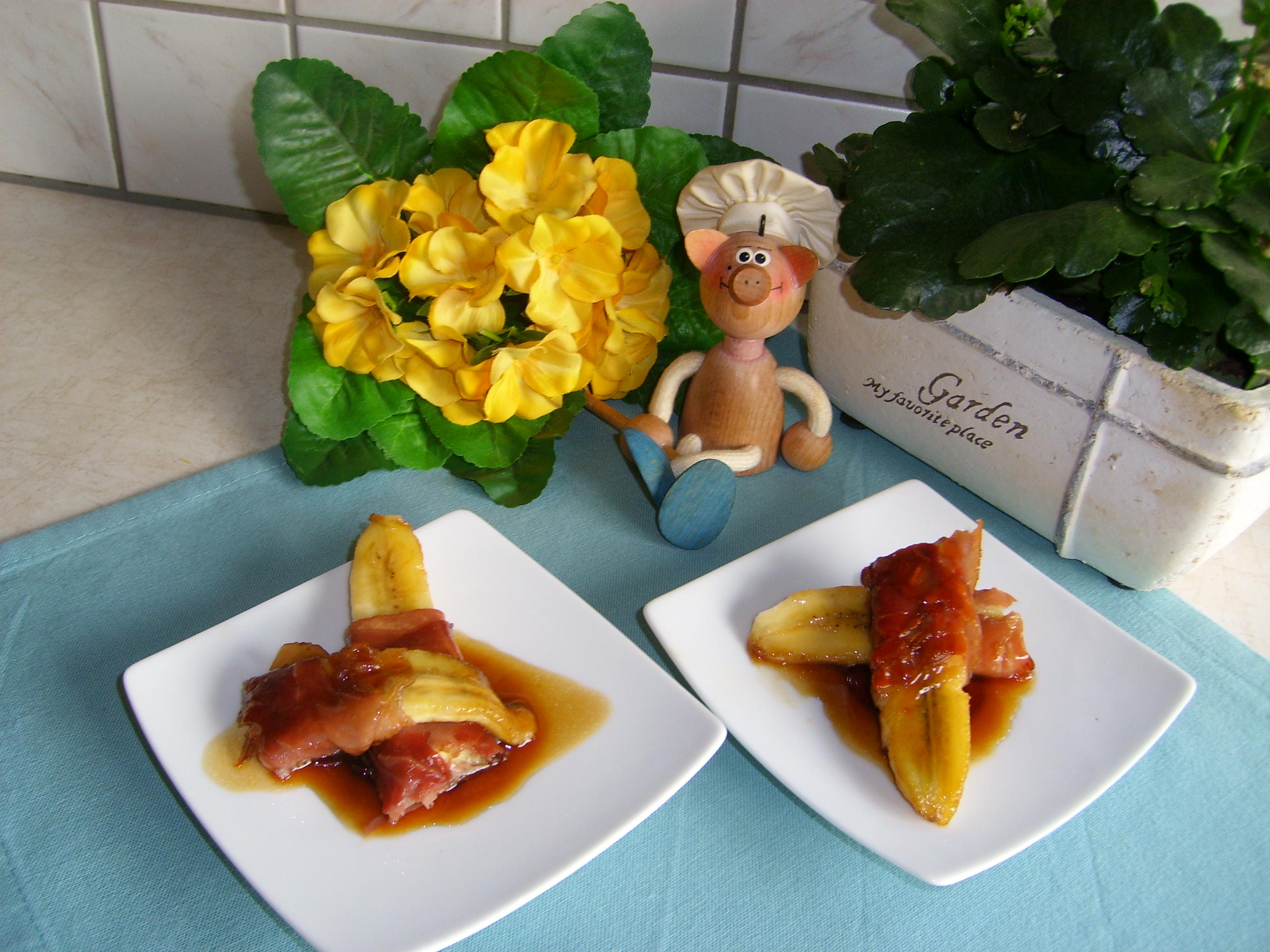 Dessert:  banaan vergezeld van  parmaham 