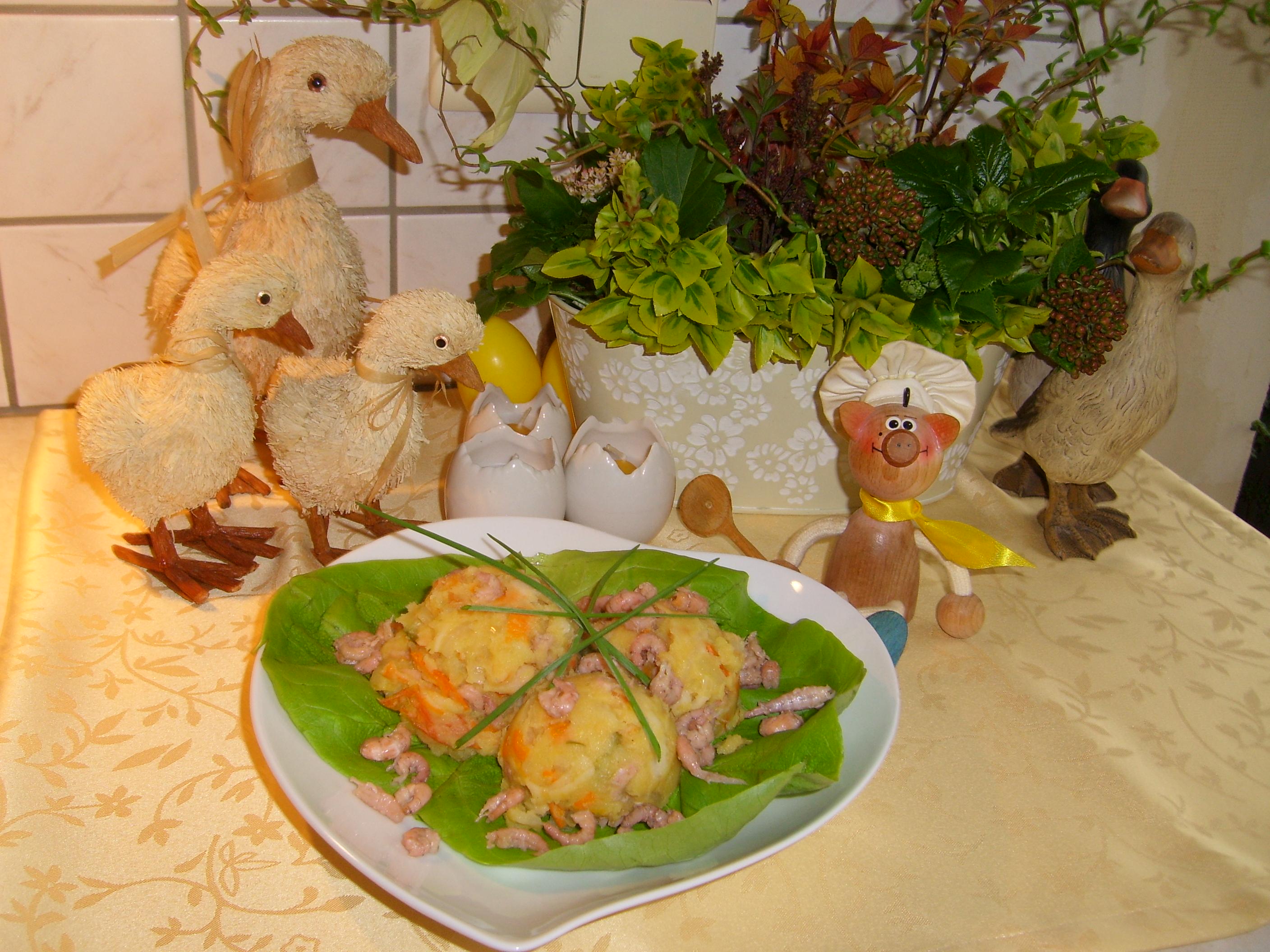 Aardappelpuree met visa versa krab en garnaal