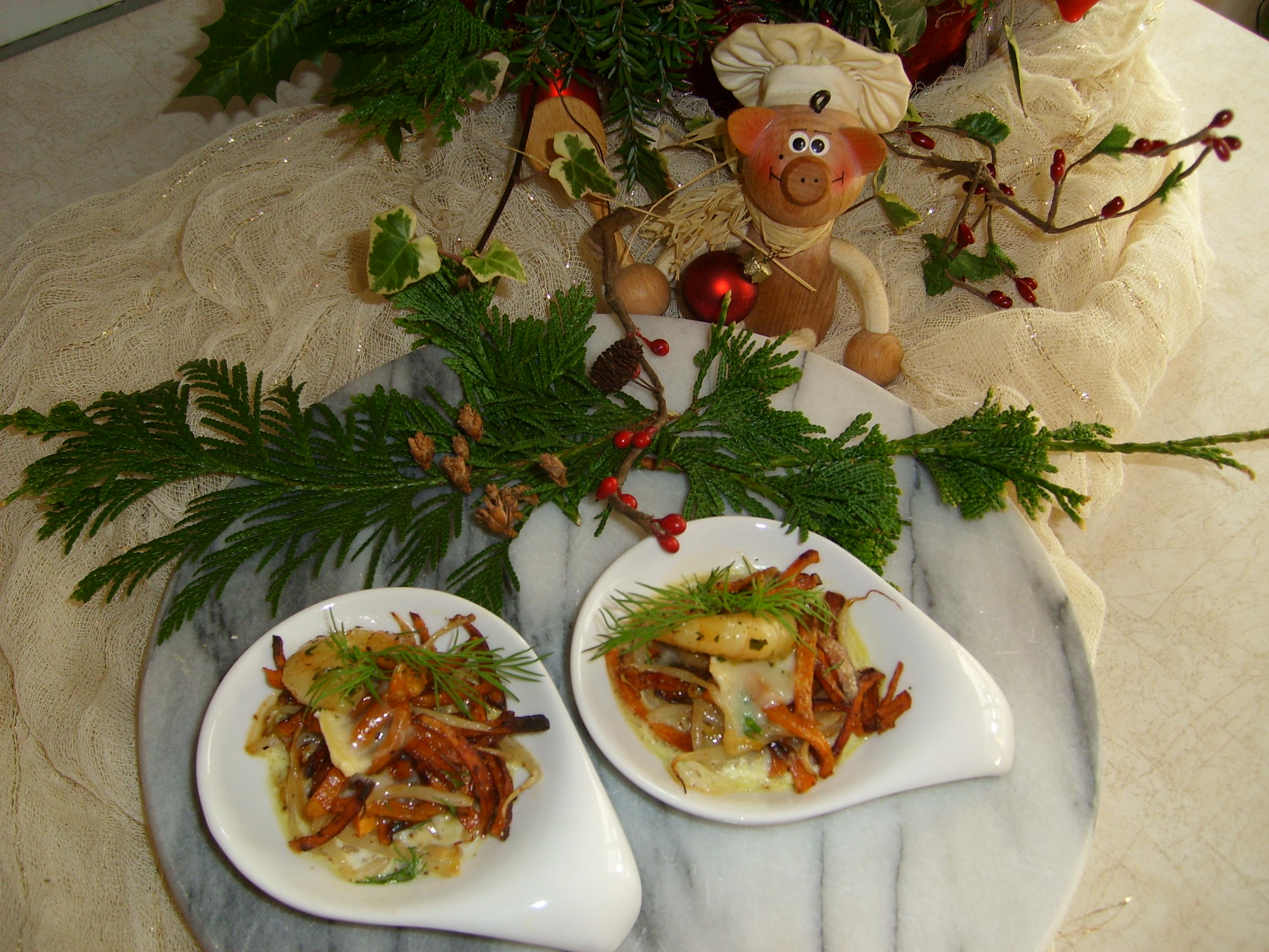 Hapje : scampi warm gepresenteerd