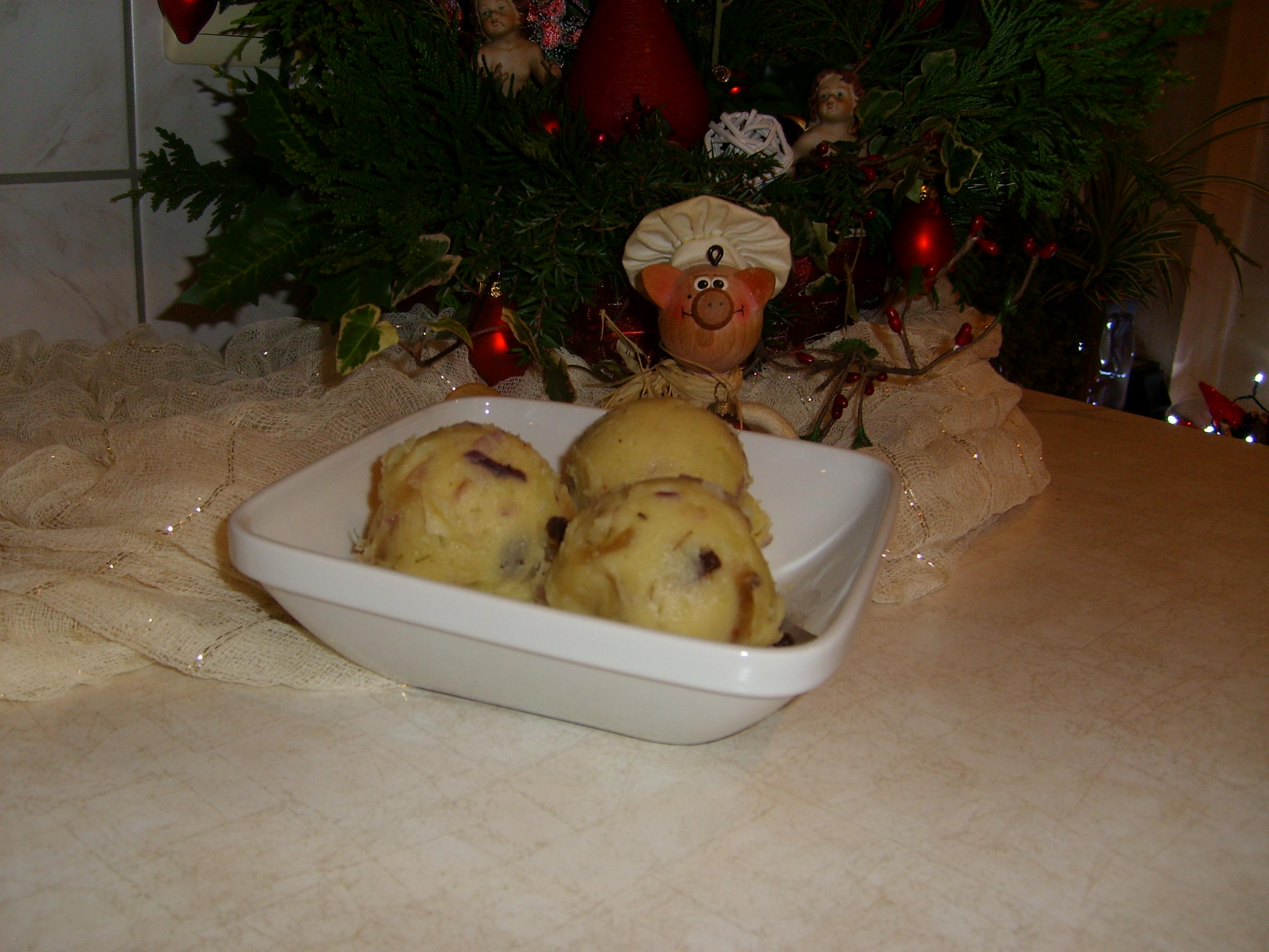 Aardappelpuree met uienconfituur