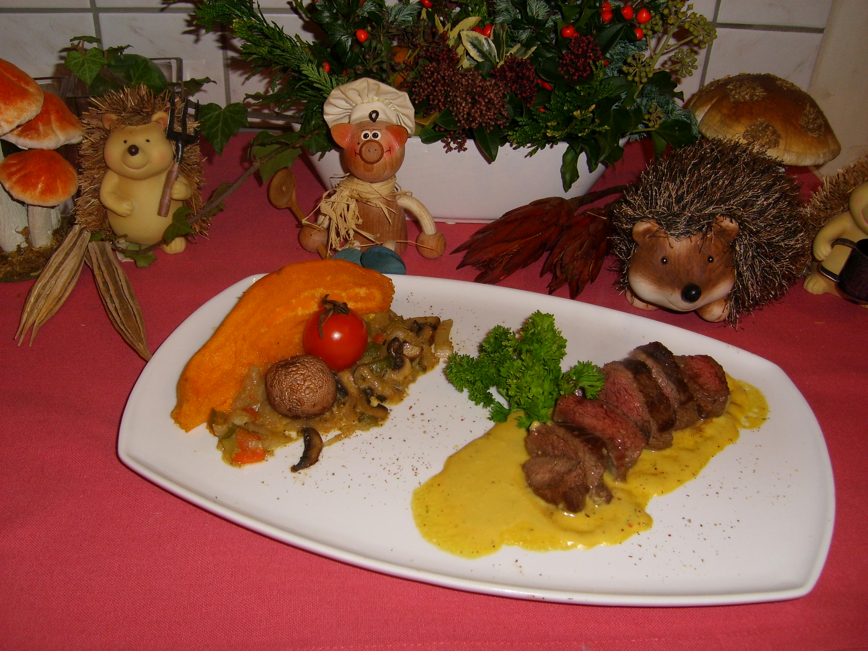 Hindefilet met een zacht mosterd sausje