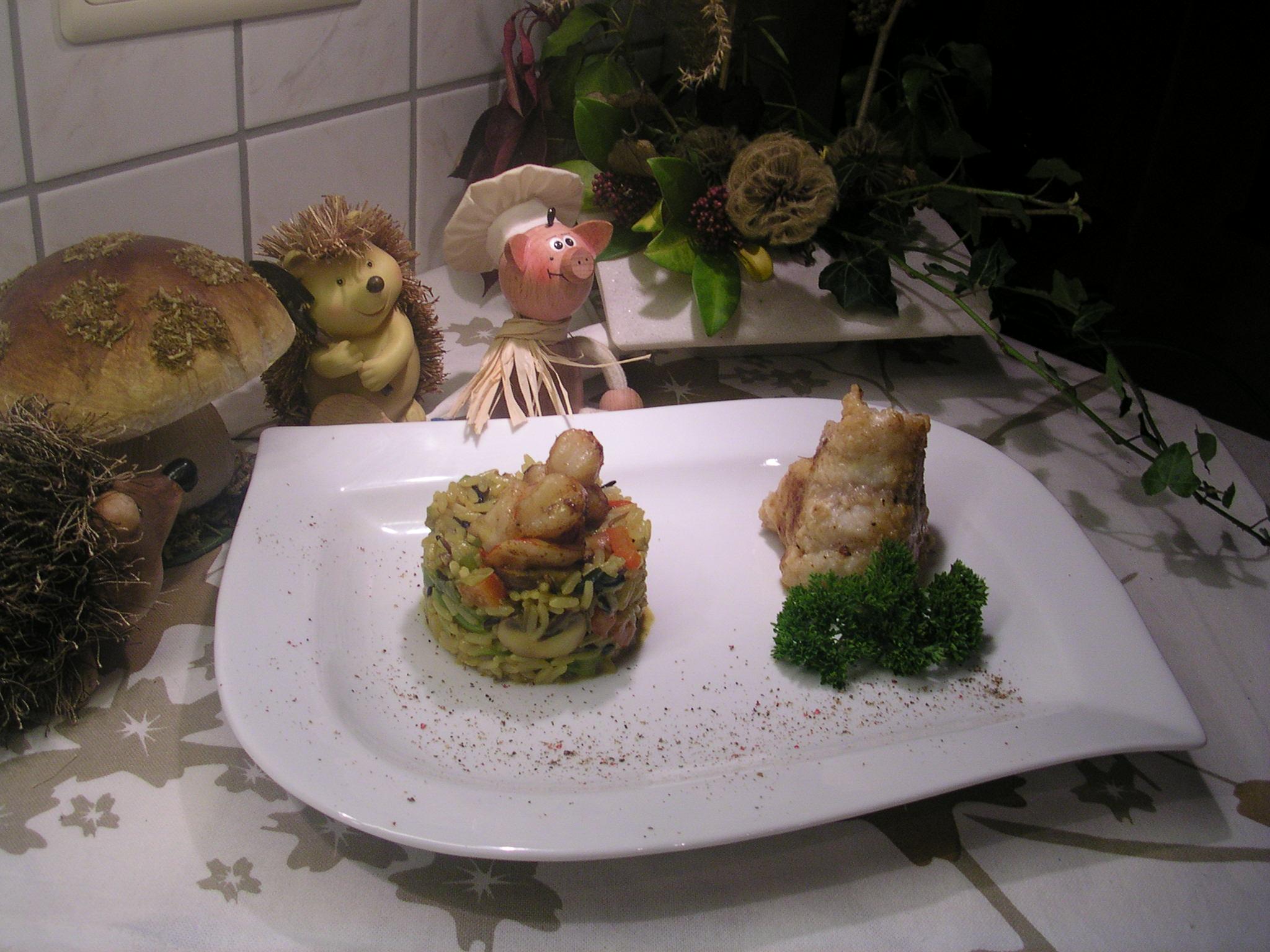 Overschotjes van wilde rijst met blauwe wijting filet