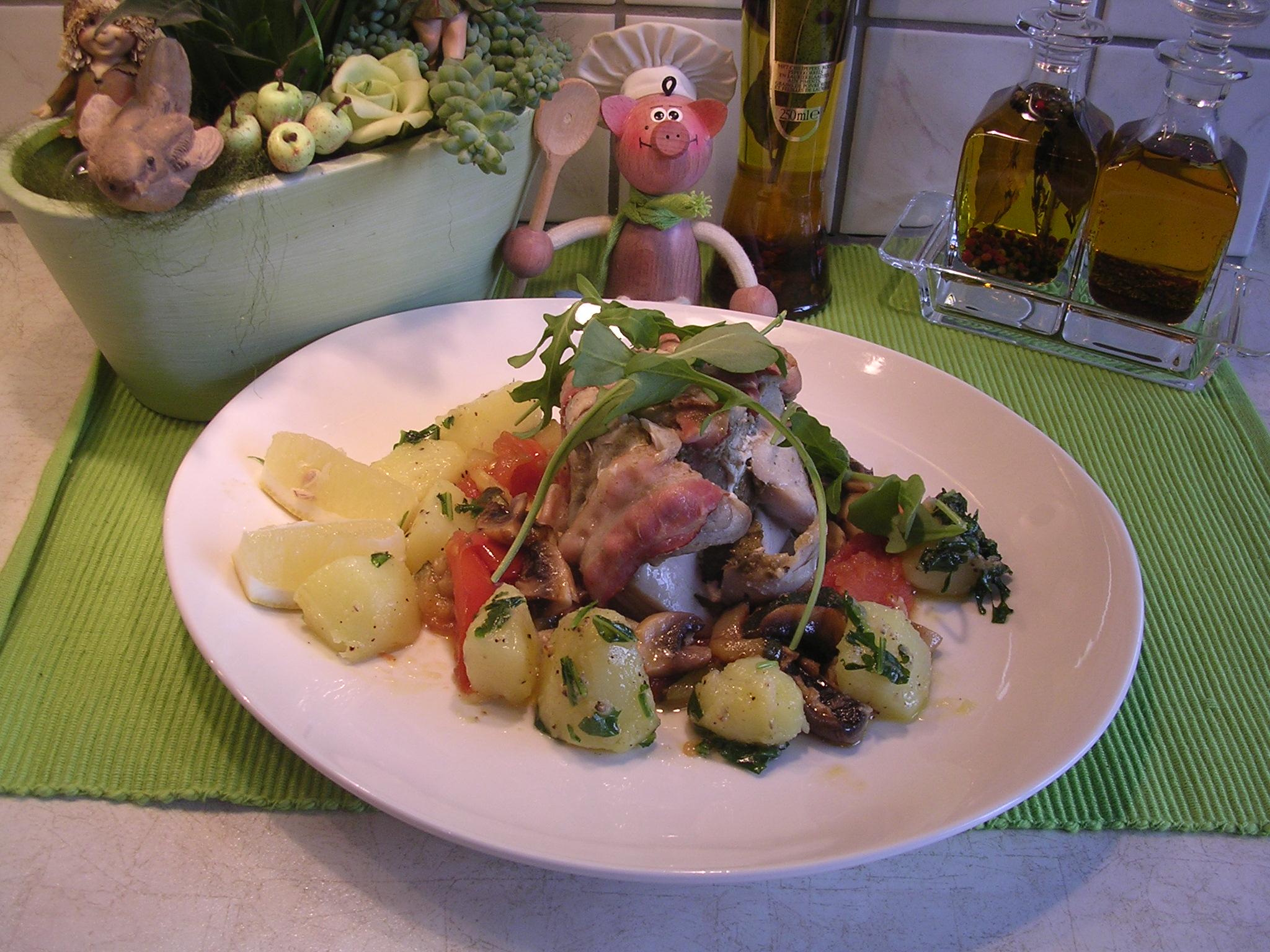 Koolvisfilet opgerold met ontbijtspek en ...