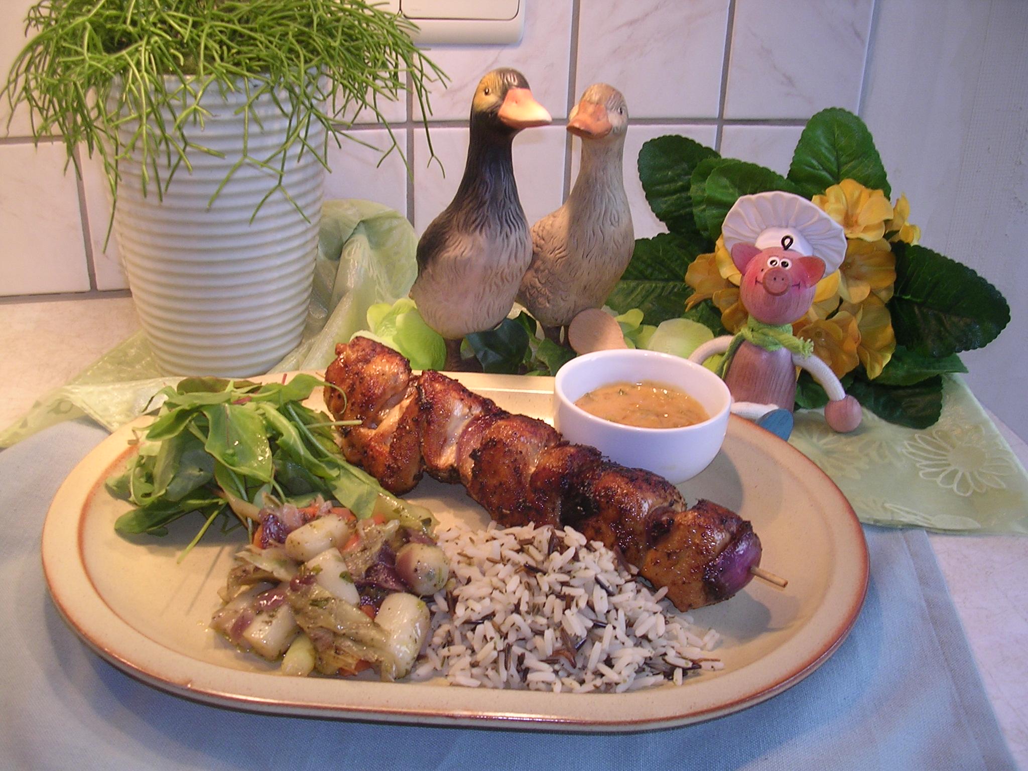 Kalkoenbrochette eens anders gepresenteerd