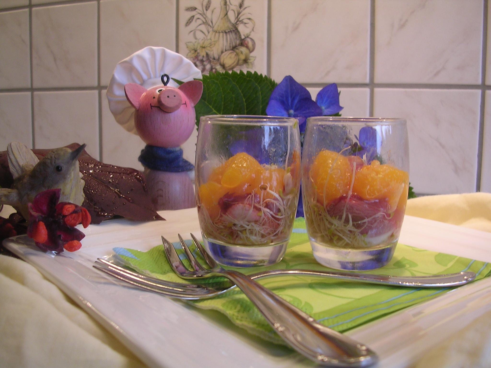 Hapje : Gerookte eendeborst mousse met manderijntjes