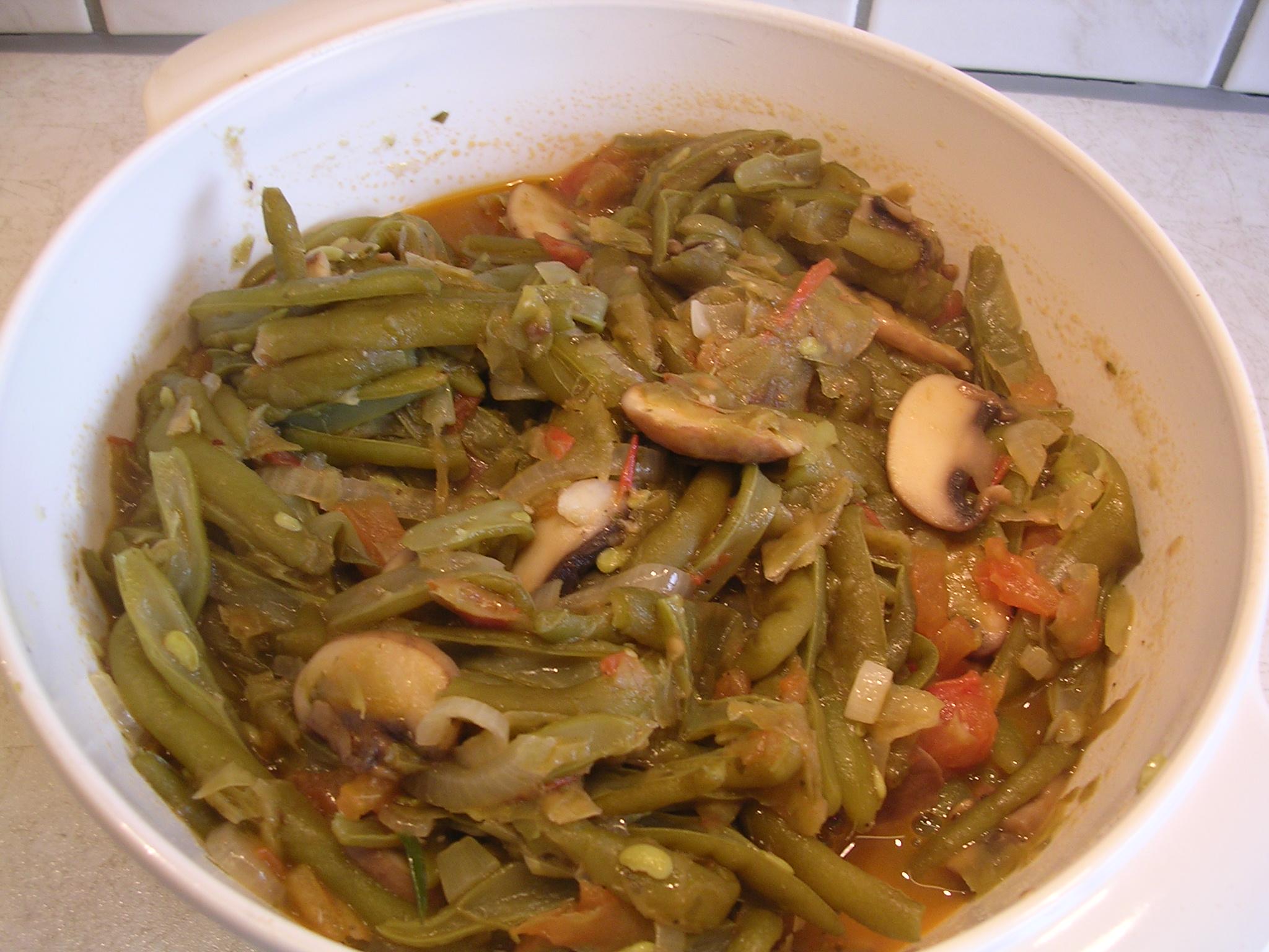 Boontjes met ui en champignons