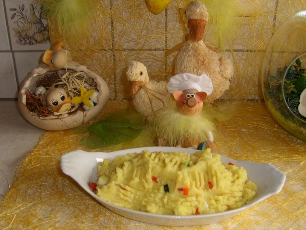 Aardappelpuree met fijn gesneden groenten