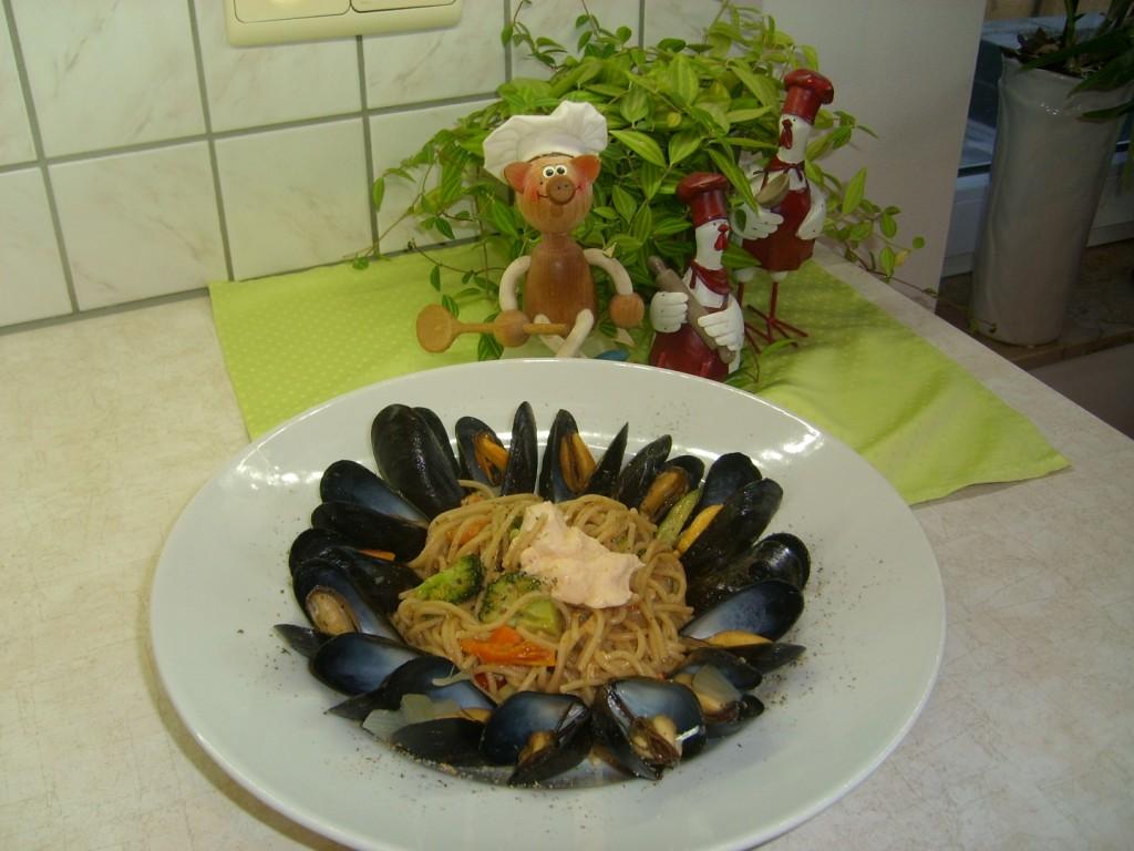 Mosselen met pasta 