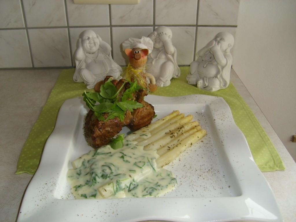 Dagschotel: lamskroon met asperges in een romig sausje