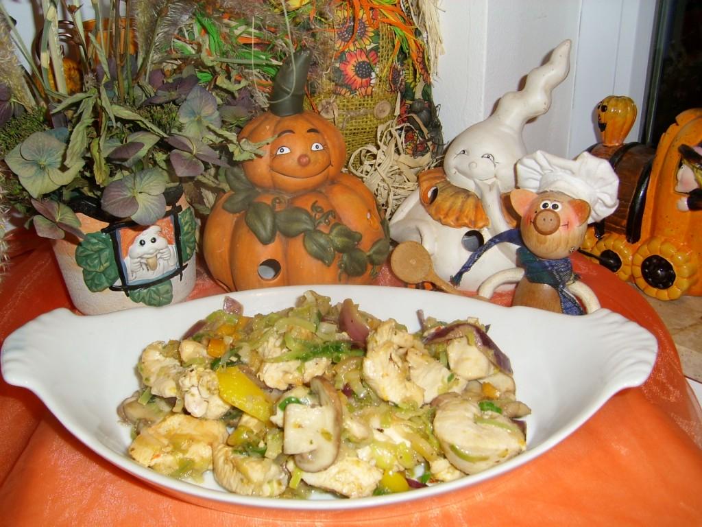 Kip Halloween in de wokpan