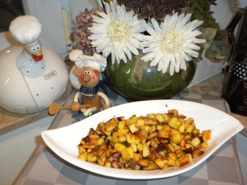 Aardappelblokjes pittig gekruid