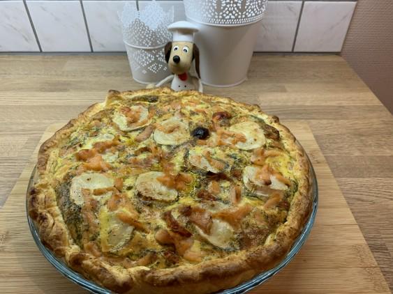 Quiche met gerookte zalm, geitenkaas en verrassingen