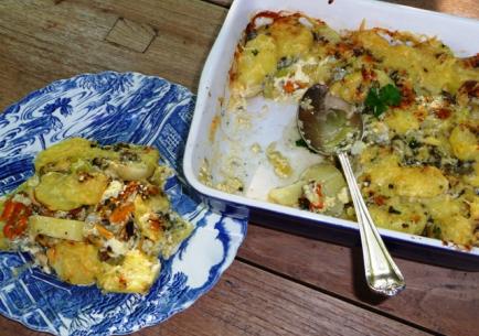 Mosselgratin met prei en aardappel