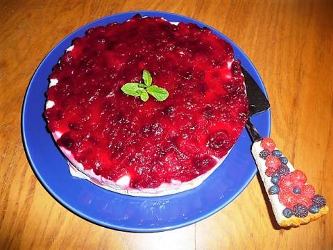 Romige kwarktaart met cranberry compote