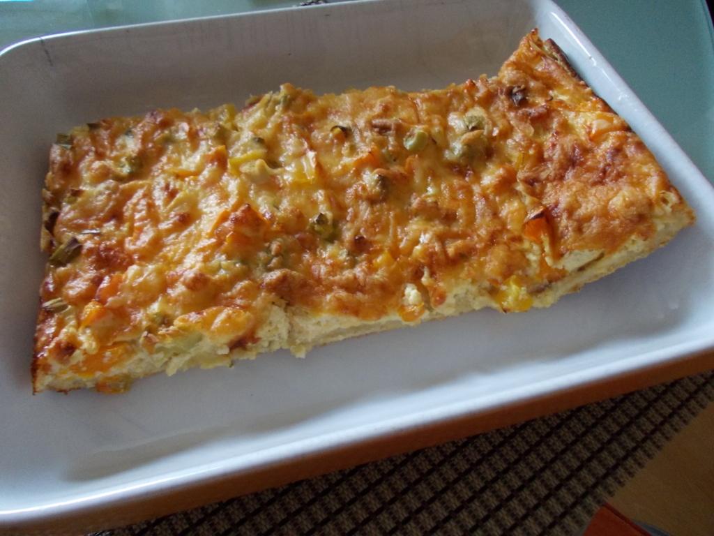 Quiche van casinobrood met ham, kaas, champignons, paprika en eieren