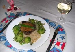 Steak met spruiten,broccoli en rijst