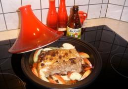 Tajine: ruggebraadje verzot op La Chouffe met appel, rozijnen en cocktail tomaatjes