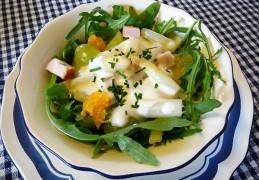 Asperges met gerookte kip, sinaasappel & druiven
