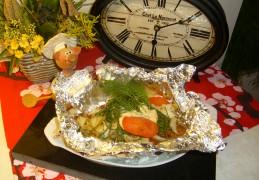 Dagschotel: Skreihaasje verpakt in een jasje met heerlijke groenten