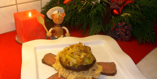 Hindegebraad met gevulde porto bello Hindegebraad met gevulde porto bello