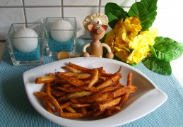 Aardappel: frietjes van zoete aardappel met citroenpeper