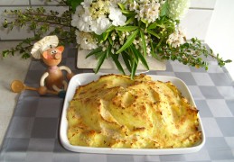 Aardappelpuree met appel, appelsien en bieslook