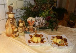 Vanillepudding met peperkoek en rozijnen
