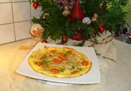 Omeletje : gerookte zalm en grijze garnalen