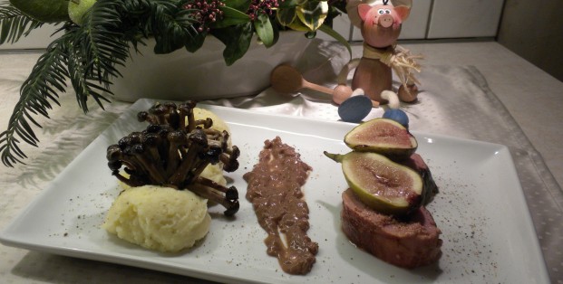 Ardeens varkenshaasje met vijgen en beukenzwammen Ardeens varkenshaasje met vijgen en beukenzwammen