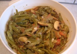 Boontjes met ui en champignons