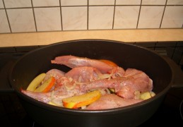 Tajine: konijn bedwelmd in een romig sausje