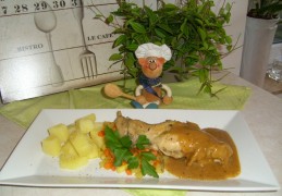Dagschotel: konijnenbillen met natuur aardappelen verse groenten en een mosterdsausje