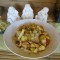 Dagschotel: kalkoenreepjes vergezeld van aardappelen met  een waaier van groenten