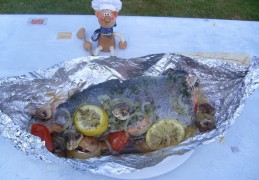 Vakantie: verse zalmforel op de BBQ