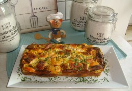 Vis: cake van een visomeletje met pasta
