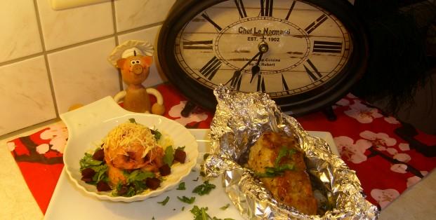 Varkenshaasje in een jasje met witloof en appel Varkenshaasje in een jasje met witloof en appel