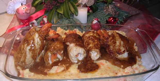 Aardappel-wortel puree .. kalfslapje met verborgen