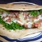 Wrap met asperges, gerookte zalm en Hollandse garnalen