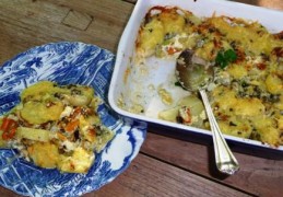 Mosselgratin met prei en aardappel